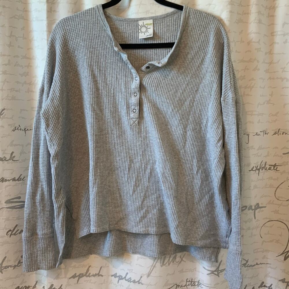Aerie Offline Grey Oversized Waffle Knit Snap Henley Top Small